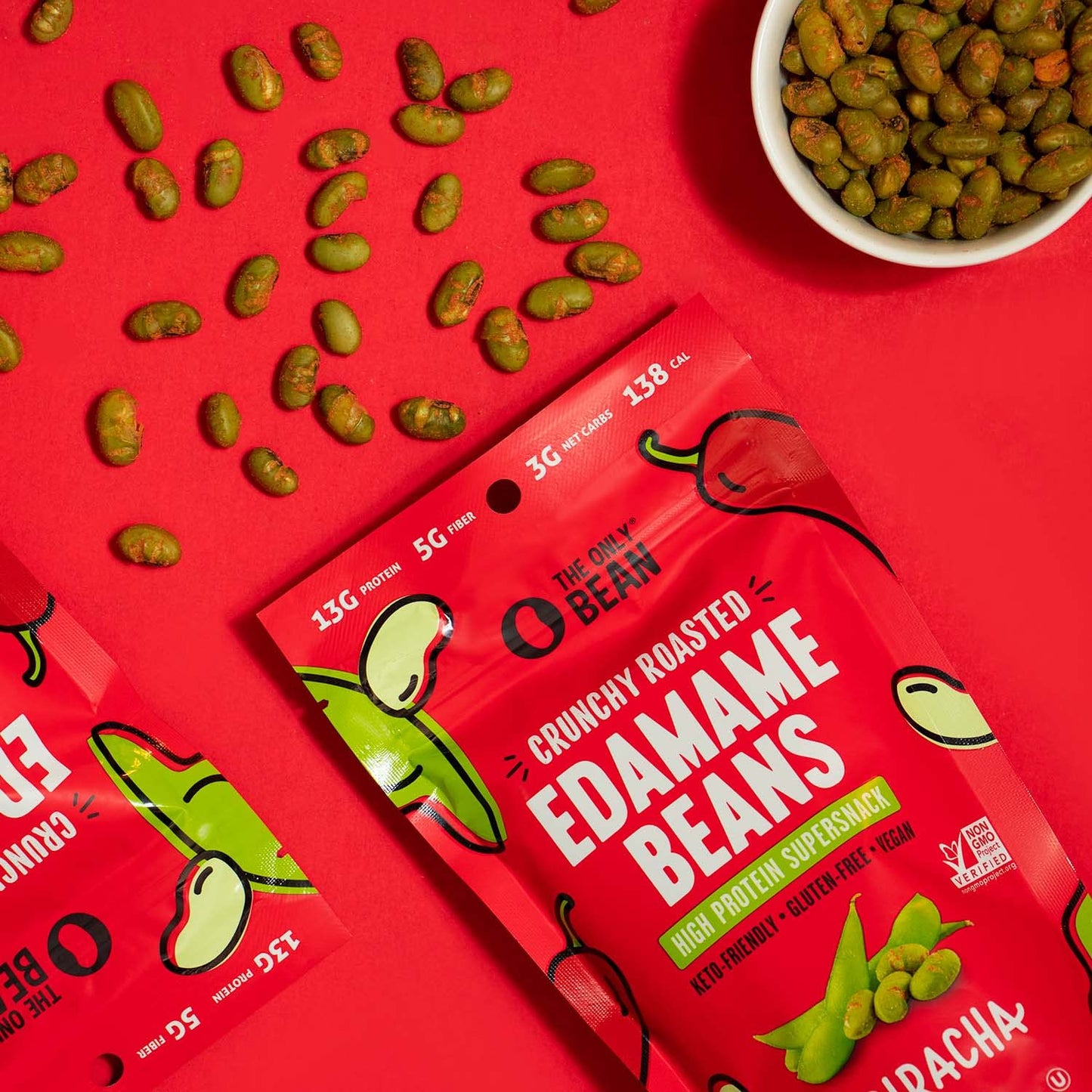 Crunchy Roasted Edamame Snack (Sriracha), High Protein Snacks (13G) Healthy Protein Chips, Keto Friendly Food (2G Net), Plant-Based Vegan Snacks, Office Snacks, Spicy Snack, 4Oz (3 Pack)